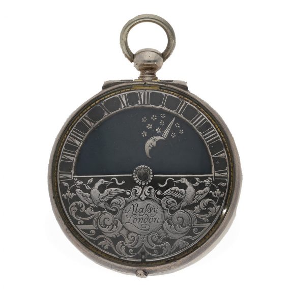 English silver handless 'Oignon' watch with day and night indication Circa 1690 English silver handless 'Oignon' watch with day and night indication Circa 1690