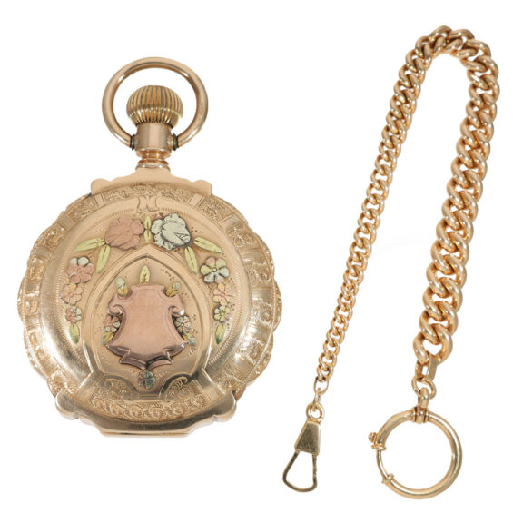 American 14 carat multi coloured gold pocket watch Circa 1889 American 14 carat multi coloured gold pocket watch Circa 1889