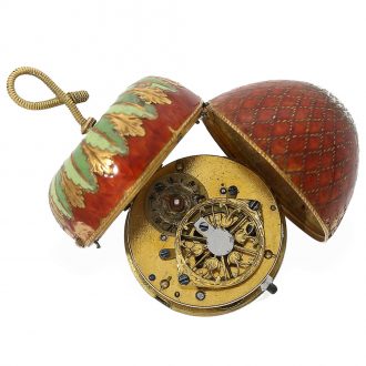 Swiss gold and enamel strawberry form pendant watch Circa 1810 Swiss gold and enamel strawberry form pendant watch Circa 1810