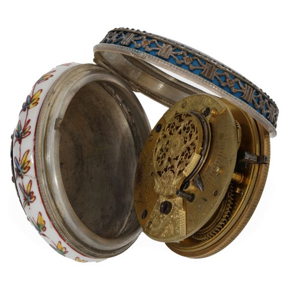 English silver verge watch with enamelled case Circa 1850 English silver verge watch with enamelled case Circa 1850