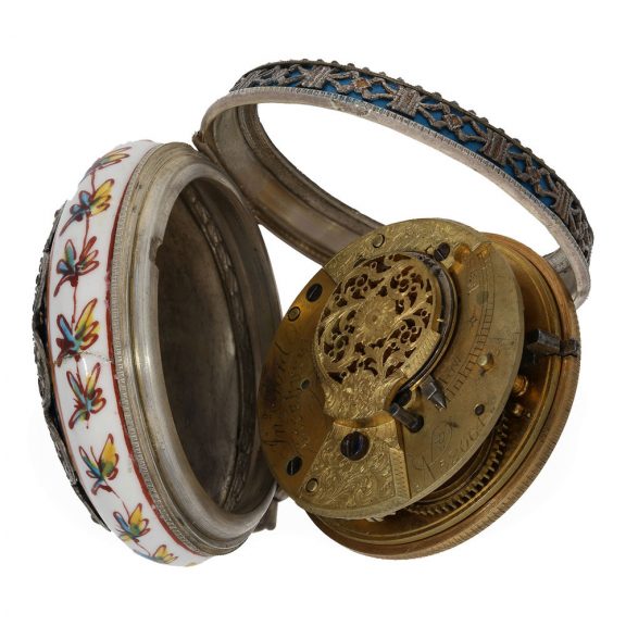 English silver verge watch with enamelled case Circa 1850 English silver verge watch with enamelled case Circa 1850