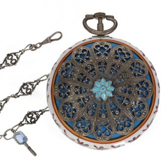 English silver verge watch with enamelled case Circa 1850