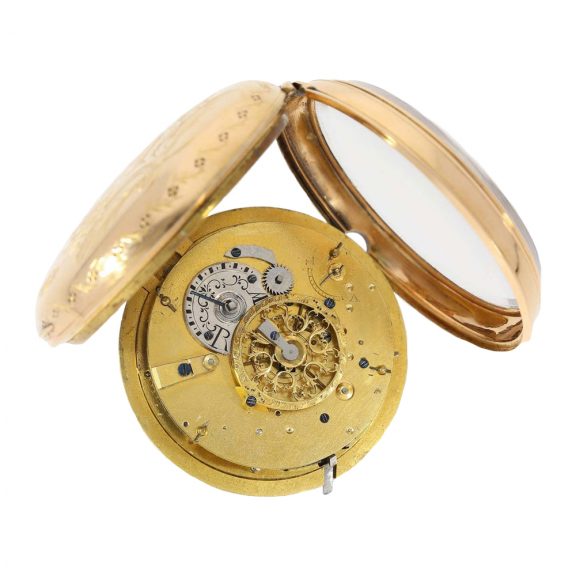 French pink gold verge watch with striking mechanism on bell Circa 1820 French pink gold verge watch with striking mechanism on bell Circa 1820
