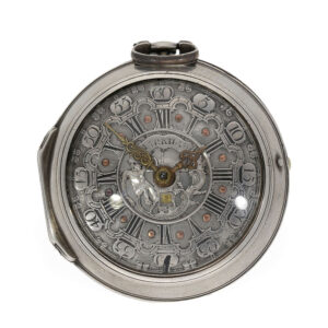 English silver pair cased verge watch with date and chain Circa 1763