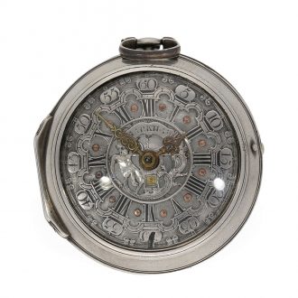 English silver pair cased verge watch with date and chain Circa 1763