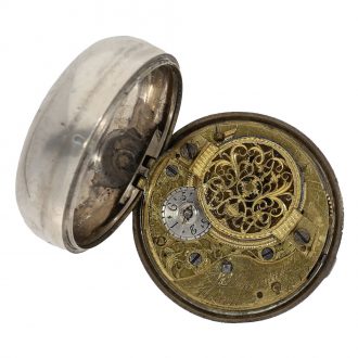 English silver pair cased verge watch with date and chain Circa 1763