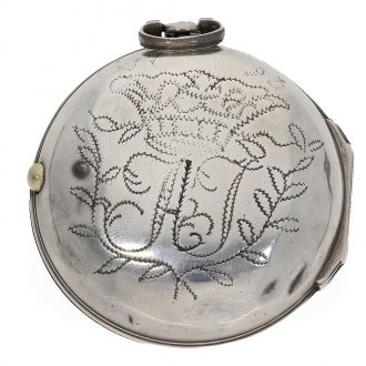 English silver pair cased verge watch with date and chain Circa 1763