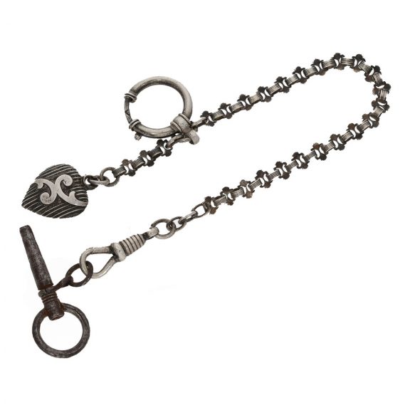 English silver pair cased verge watch with date and chain Circa 1763 English silver pair cased verge watch with date and chain Circa 1763