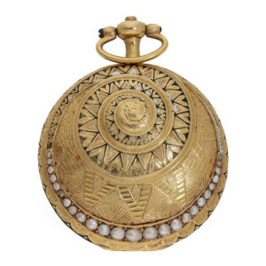 18 Carat gold enamel form watch with Oriental pearl setting Circa 1800