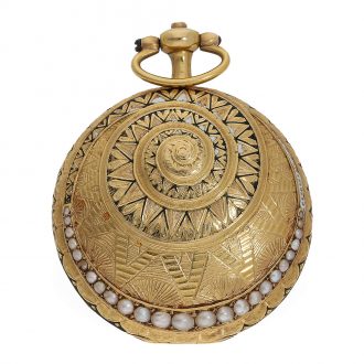 18 Carat gold enamel form watch with Oriental pearl setting Circa 1800