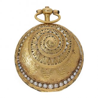 18 Carat gold enamel form watch with Oriental pearl setting Circa 1800