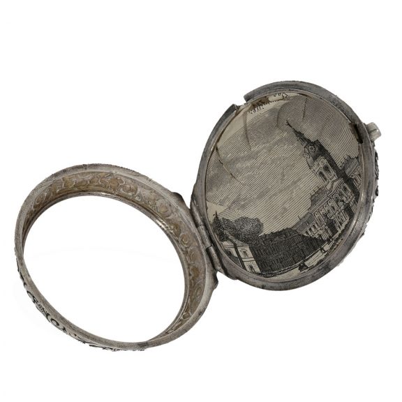 German large silver verge pocket watch with unique relief case Circa 1740 German large silver verge pocket watch with unique relief case Circa 1740