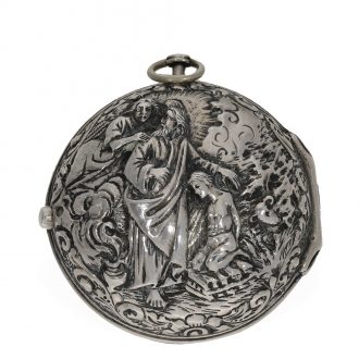 German large silver verge pocket watch with unique relief case Circa 1740