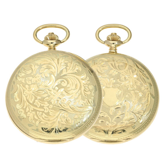 A beautiful Swiss gold pocket watch with floral relief Circa 1980