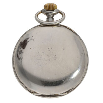 This watch features a plain open faced metal case that is both durable and stylish