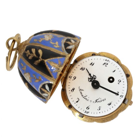 Swiss very rare 18K gold and enamel melon form watch Circa 1780 Swiss very rare 18K gold and enamel melon form watch Circa 1780