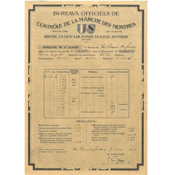 Tested in La Chaux-de-Fonds 1936 Tested in La Chaux-de-Fonds 1936