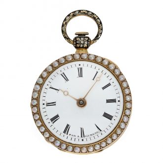 Swiss very fine 18 Carat gold enamel lady's watch with original key Circa 1830