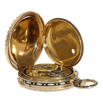 Swiss very fine 18 Carat gold enamel lady's watch with original key Circa 1830