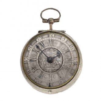 English silver coat of arms dial verge watch Circa 1700