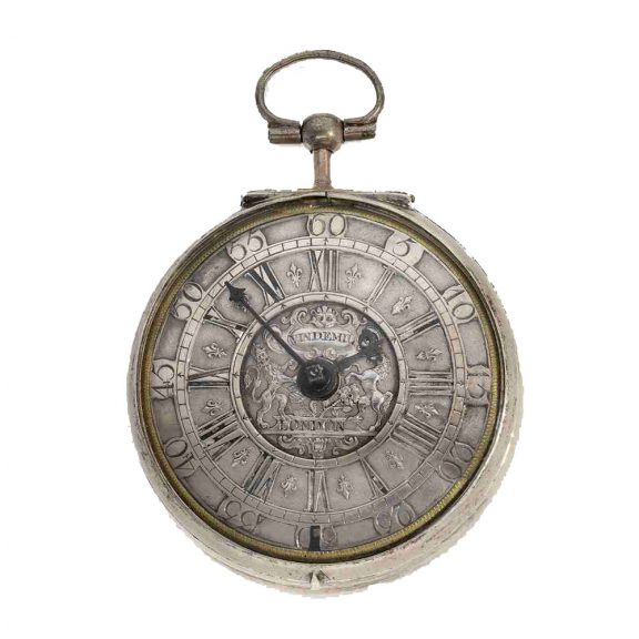 English silver coat of arms dial verge watch Circa 1700