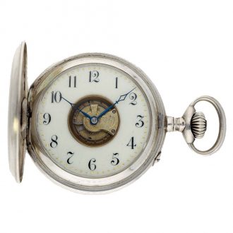 Swiss silver full hunter case watch with visible balance ‘Infini’ Circa 1920