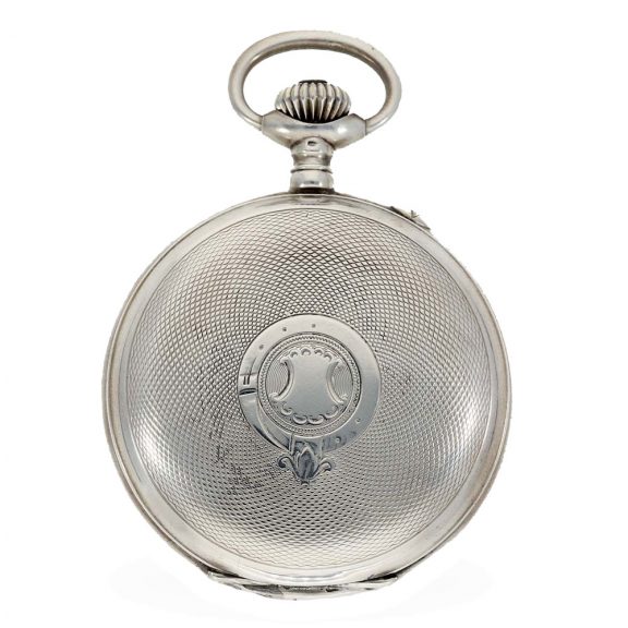 Swiss silver full hunter case watch with visible balance ‘Infini’ Circa 1920 Swiss silver full hunter case watch with visible balance ‘Infini’ Circa 1920
