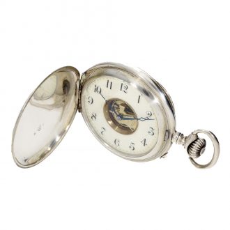 Swiss silver full hunter case watch with visible balance ‘Infini’ Circa 1920 Swiss silver full hunter case watch with visible balance ‘Infini’ Circa 1920