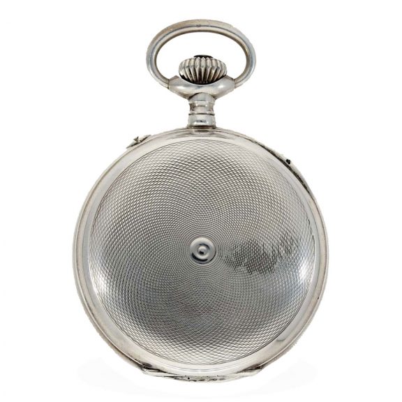 Swiss silver full hunter case watch with visible balance ‘Infini’ Circa 1920 Swiss silver full hunter case watch with visible balance ‘Infini’ Circa 1920
