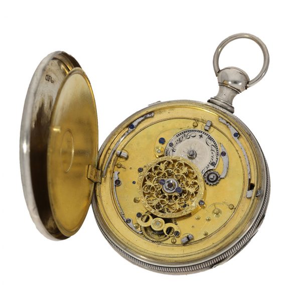 Swiss silver quarter hour repeater with Jacquemart automaton Circa 1820 Swiss silver quarter hour repeater with Jacquemart automaton Circa 1820
