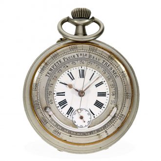Swiss nickel pocket watch with barometer and thermometer Circa 1890
