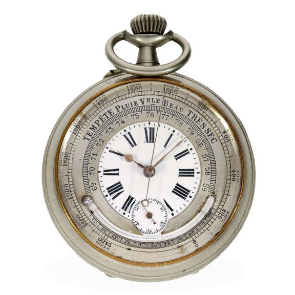 Swiss nickel pocket watch with barometer and thermometer Circa 1890