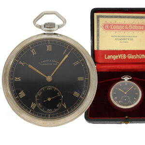 German silver dress watch with black dial in original box Circa 1950
