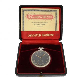 German silver dress watch with black dial in original box Circa 1950