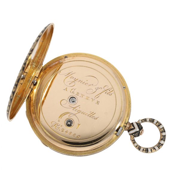 Swiss 18 carat gold and enamel lépine watch Circa 1830 Swiss 18 carat gold and enamel lépine watch Circa 1830