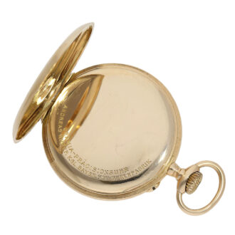 Open faced 14 Carat gold case with a signed dust cover