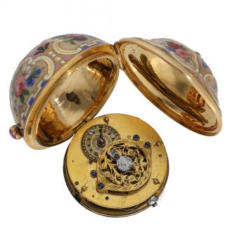 German extremely rare 18K gold and enamel form watch Circa 1800