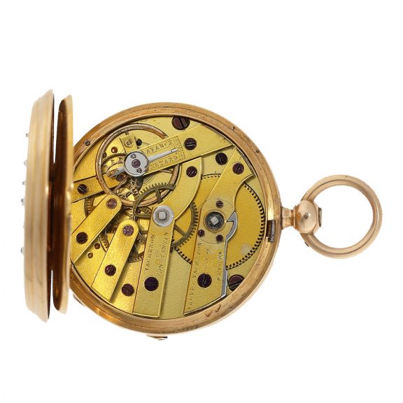 Swiss 18 carat gold Memento Mori chatelaine watch set Circa 1878 Swiss 18 carat gold Memento Mori chatelaine watch set Circa 1878