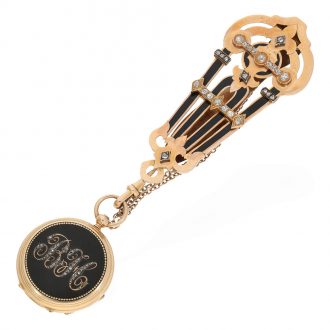 Swiss 18 carat gold Memento Mori chatelaine watch set Circa 1878