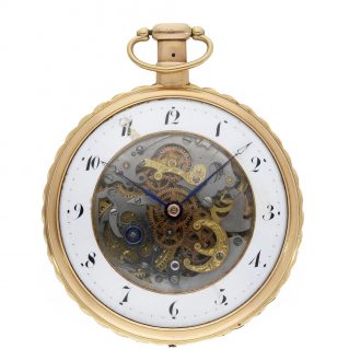 Swiss large 18 carat gold skeletonized cylinder watch Circa 1820