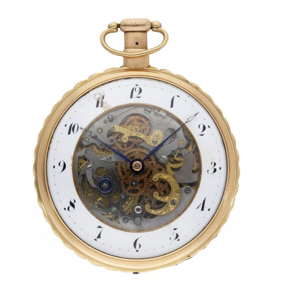 Swiss large 18 carat gold skeletonized cylinder watch Circa 1820