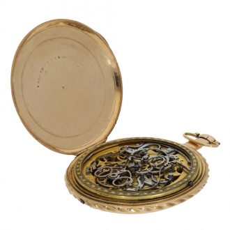 Swiss large 18 carat gold skeletonized cylinder watch Circa 1820