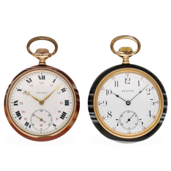 Swiss pair agate pocket watches with lever escapements Circa 1930 Swiss pair agate pocket watches with lever escapements Circa 1930