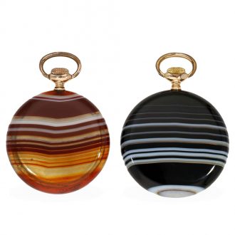 Swiss pair agate pocket watches with lever escapements Circa 1930 Swiss pair agate pocket watches with lever escapements Circa 1930