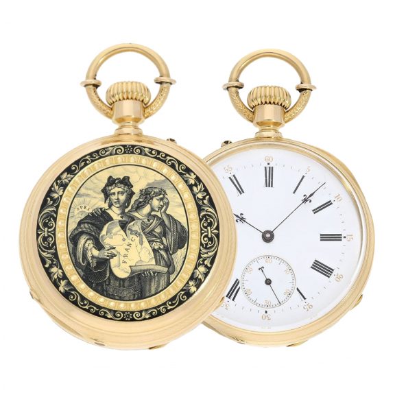 Swiss very fine gold enamel pocket watch chronometer Circa 1860 Swiss very fine gold enamel pocket watch chronometer Circa 1860
