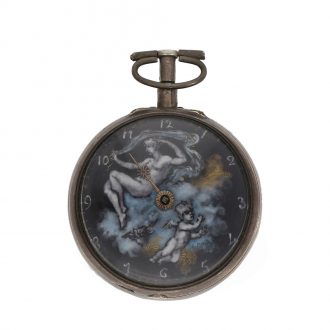 Dutch silver pocket watch with repeater and enamel painting Circa 1690