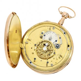 Swiss 18K gold quarter repeating cylinder watch Circa 1820