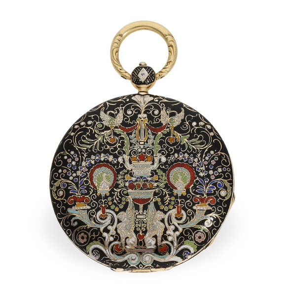 French 18K gold and enamel open faced Lépine watch Circa 1830