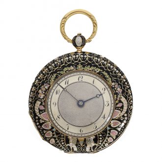 French 18K gold and enamel open faced Lépine watch Circa 1830