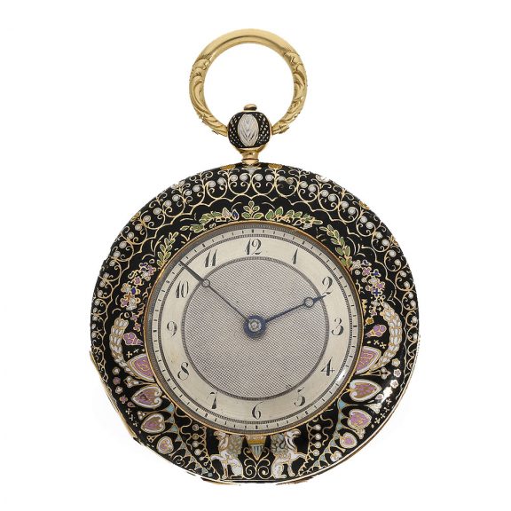 French 18K gold and enamel open faced Lépine watch Circa 1830 French 18K gold and enamel open faced Lépine watch Circa 1830